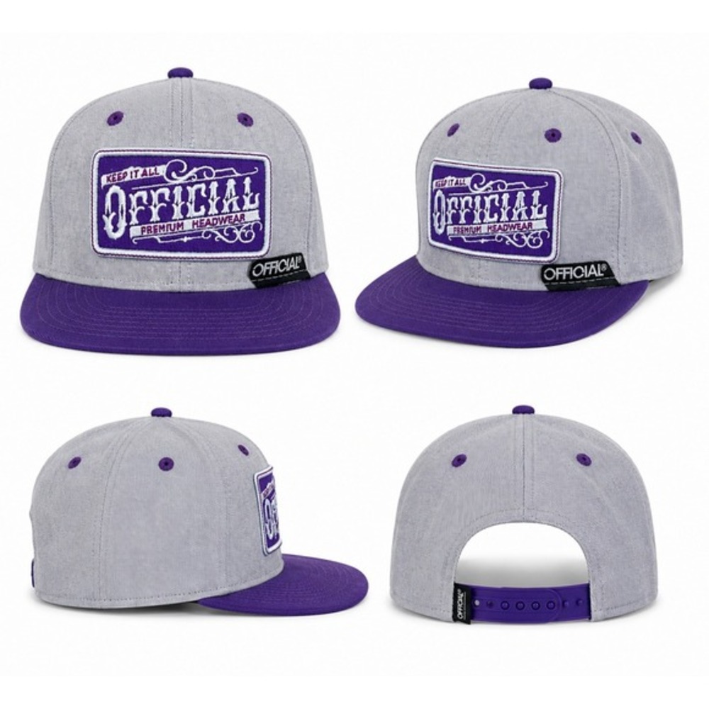 Official Crown of Laurel Snapback Hat Grey Purple Flat Bill Premium Headwear